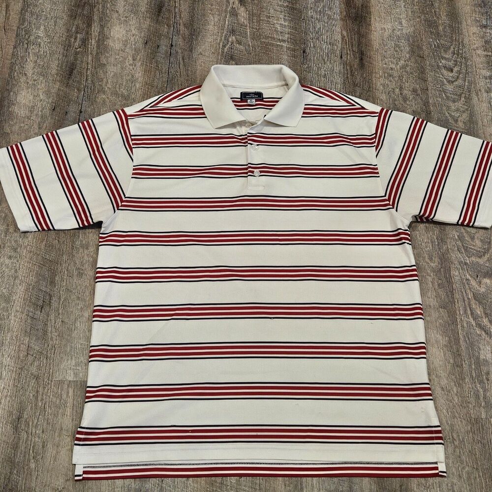 Dockers Men's Short Sleeve Striped Polyester White Red Polo Shirt Size XL